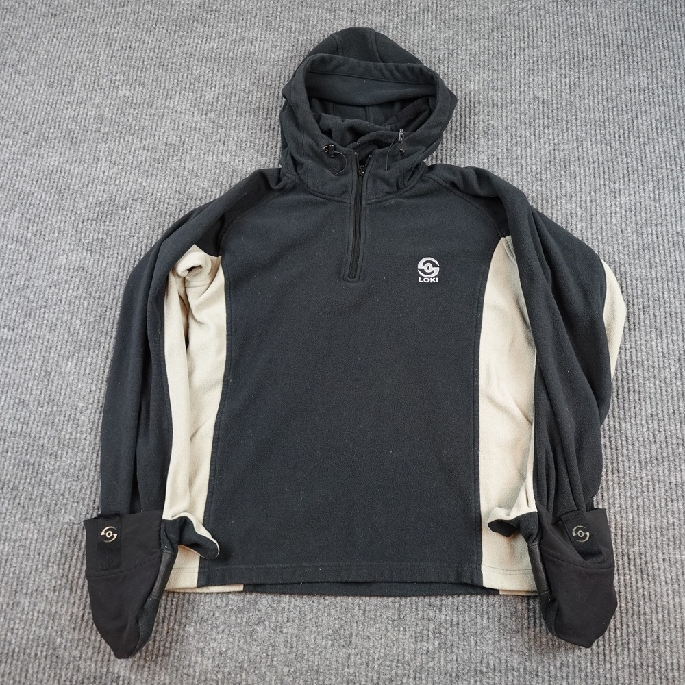 Loki Hoodie Mens Small Black Fleece 1/4 Zip Pullover Built In Mitts Sweatshirt